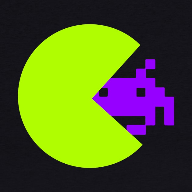 PACMAN vs SPACE INVADER GREEN NEON by BITLY